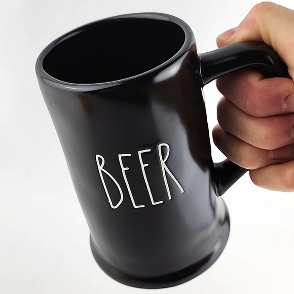 Rae Dunn Tall Black Beer  Stein Mug White Large Letters Engraved BEER - Picture 6 of 9